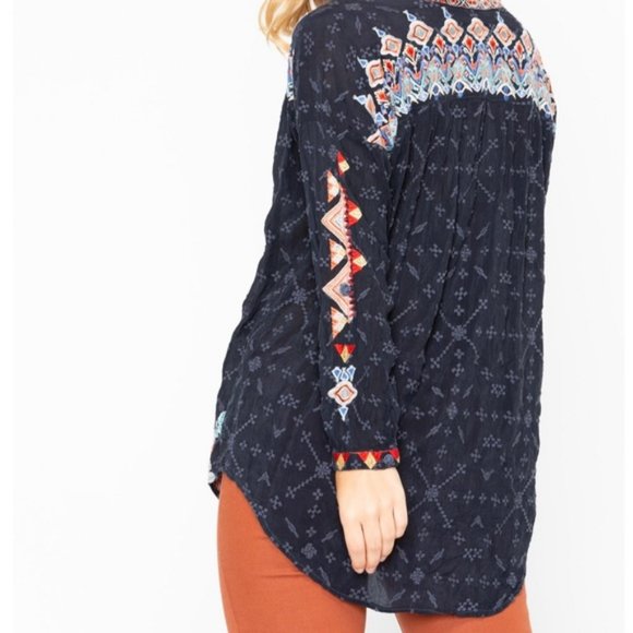 Johnny Was Embroidered Gina Long Sleeve Blouse Tunic Black M - Picture 5 of 15